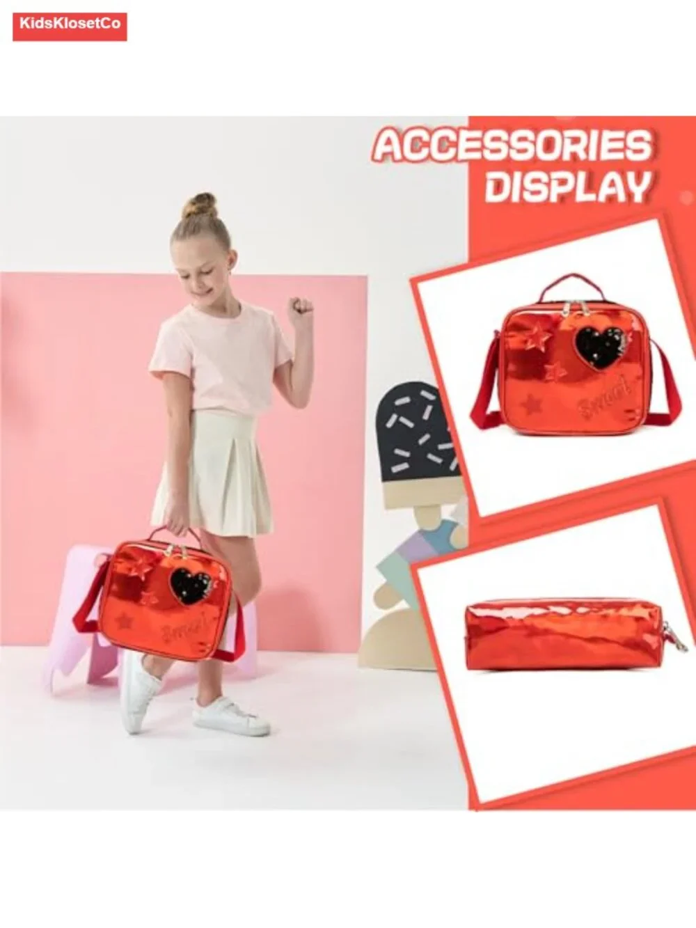 Rolling Backpack for Girls with Lunch Box, 4 Wheels, Nylon, Lightweight, School